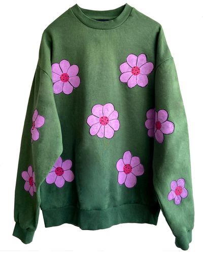 Quillattire Green Hand Painted Floral Sweatshirt