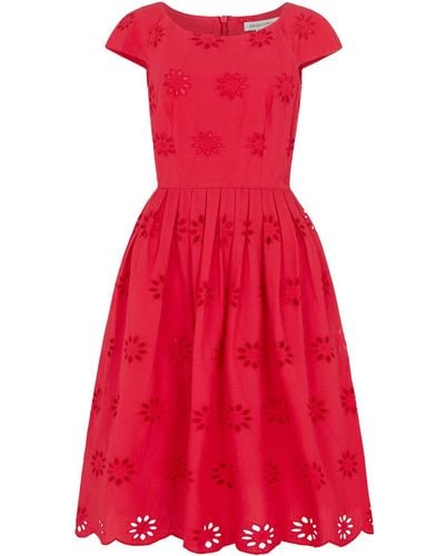 Emily and Fin Claudia Floral Broderie Crimson Dress - Red