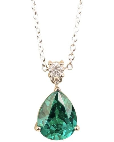 Juvetti Ori Medium Pendant Necklace In Paraiba Sapphire & Diamond Set In White Gold - Green