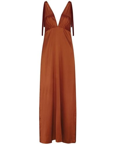 Aguaclara Ocre Silk Maxi Dress - Brown