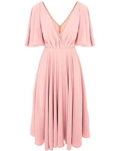 ROSERRY Florence Midi Dress With Butterfly Sleeves & Pockets In Pink