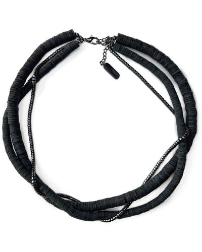 WAIWAI Layered Leather Hematite Necklace - Black