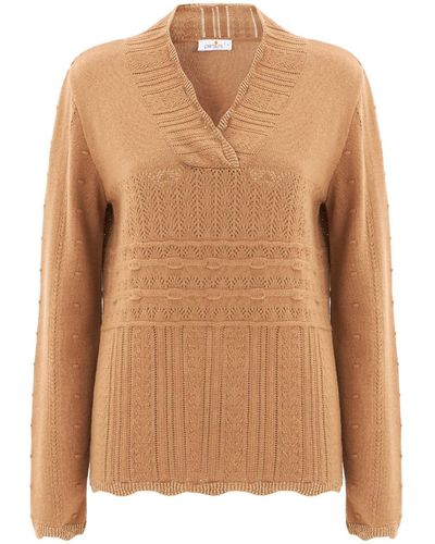 Peraluna Cashmere Blend Shawl Collar Openwork Knitwear Pullover - Brown