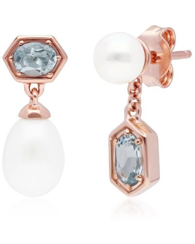 Gemondo Mismatched Aquamarine & Pearl Dangle Earring In Rose Gold Plated Silver - Blue