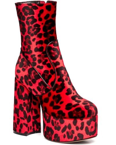 LAMODA Adore You Platform Ankle Boots - Red