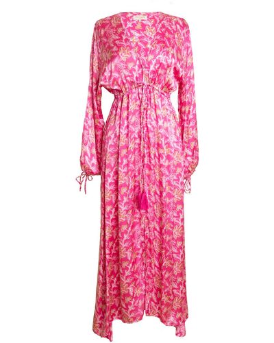 [et cetera] WOMAN Enchanted Deep V Long Sleeve Midi Dress - Pink