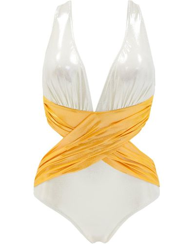 Aulala Paris Sparkle Soiree Draped One-piece Swimsuit - Yellow