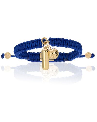 Double Bone Bracelets Yellow Gold Pill Emoji With Navy Polyester Bracelet - Blue