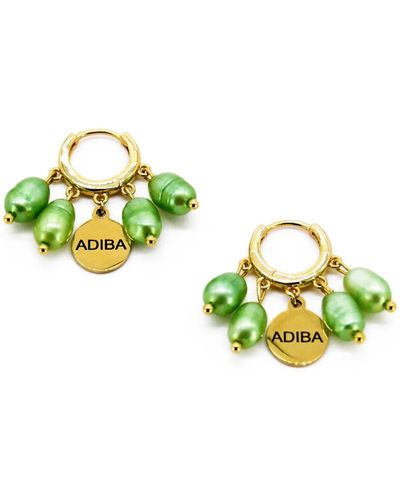 ADIBA Ming Green Pearl Hoop Handmade Earrings