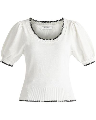 Paisie Contrast Whipstitch Top In & Black - White