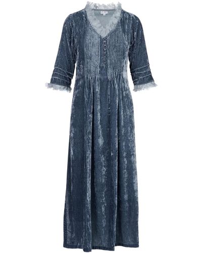 At Last Silk Velvet Annabel Dress In Gray - Blue