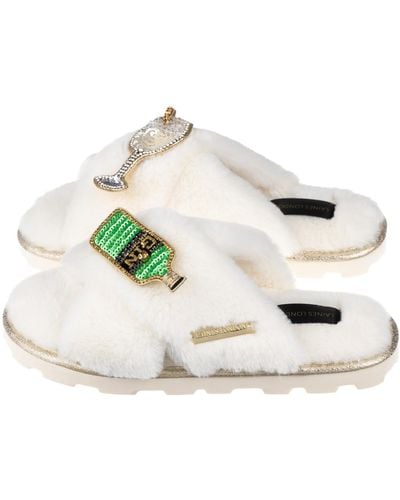 Laines London Ultralight Chic Laines Slipper Sliders With Original Gin Brooches Brooches - Metallic
