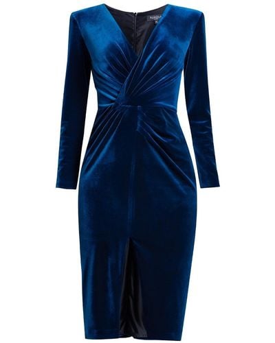 Rumour London Scarlett Velvet Dress With V-neckline & Draped Detail In Royal - Blue