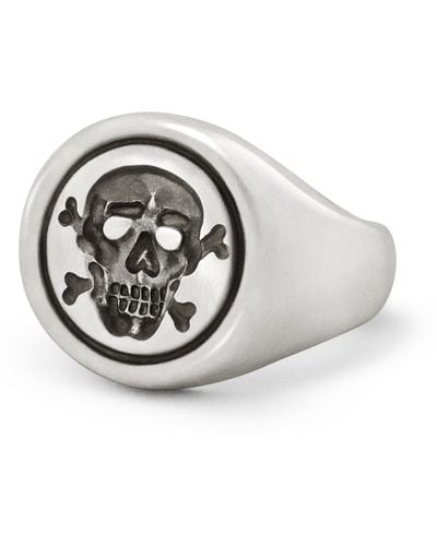 Snake Bones Jolly Roger Skull & Bones Signet Ring - Metallic