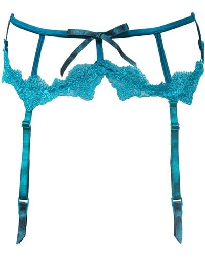 Tallulah Love Opulent Lace In Peacock Suspender - Blue