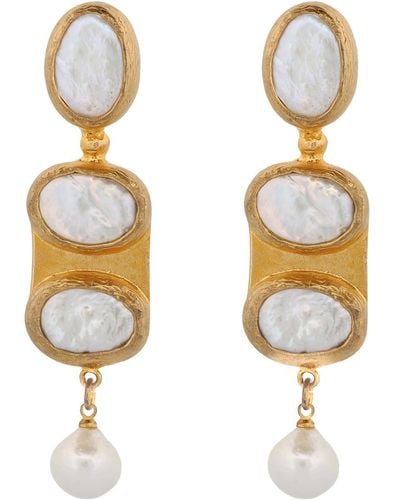 Ebru Jewelry Cleopatra Pearl & Gold Design Dangle Earrings - Metallic