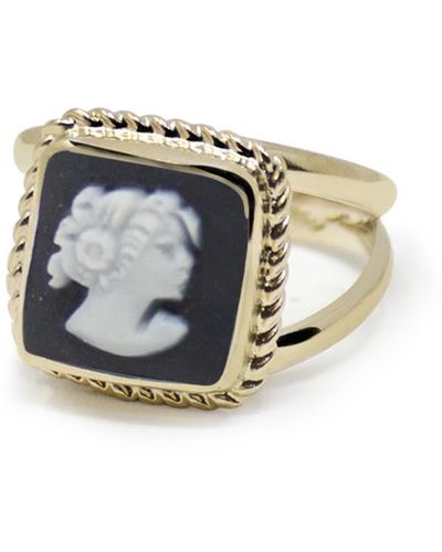 Vintouch Italy The Beloved Gold-plated Black Cameo Ring - Metallic