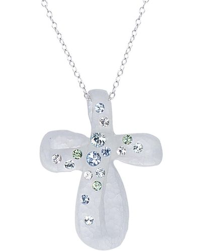 Gold & Honey Ice Blue Bubble Cross With Swarovski Crystals - White