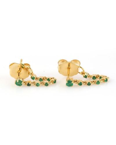 Artisan 14k Yellow Gold In Prong Emerald Chain Design Ear Thread Earrings