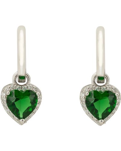 LÁTELITA London Cupids Sparkle Emerald Heart Drop Earrings Silver - Green