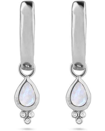 Zohreh V. Jewellery Moonstone & White Sapphire Tear Drop Hoop Earrings Sterling - Metallic