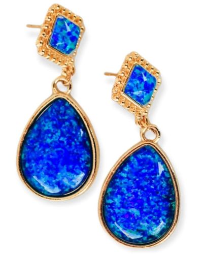 EUNOIA Jewels Romance Statement Deep Blue Teardrop Opal Earrings