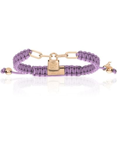 Double Bone Bracelets Pink Gold Lock With Violet Polyester Bracelet - Purple