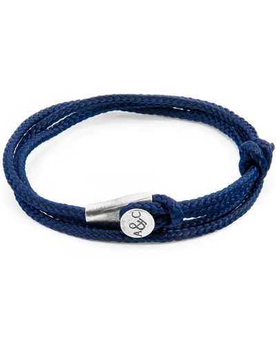 Anchor and Crew Navy Blue Dundee Silver & Rope Bracelet