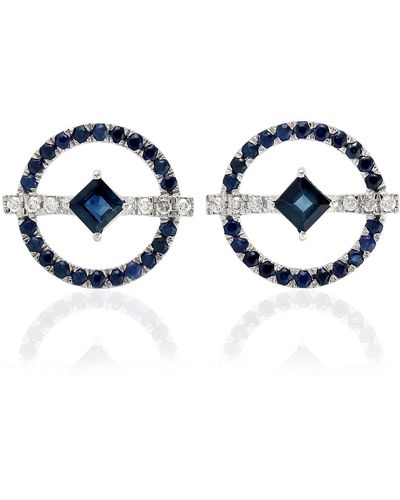 Artisan White Gold Earring With Diamond And Blue Sapphire Earring Jewelry