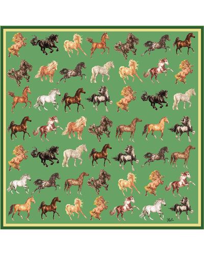 Ralufineart Silk Neckerchief Majestic Horses Green