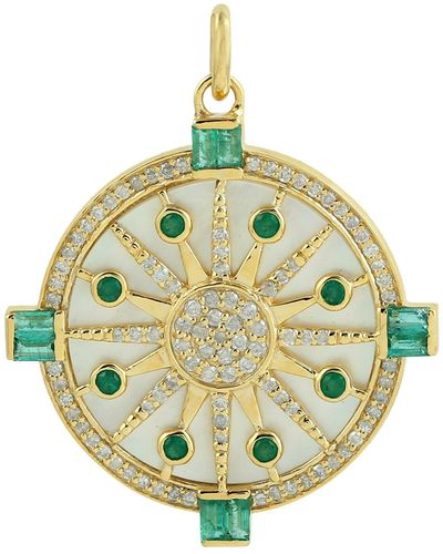 Artisan 14k Gold With Mop & Emerald Pave Diamond Starburst Pendant - Metallic