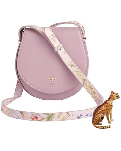 Fable England Meadow Creatures Lilac Saddle Bag And Enamel Bengal Cat Brooch - Pink