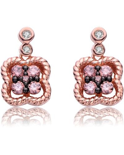 Genevive Jewelry Sterling Silver Rose Gold Plated Black & Champagne Round Cubic Zirconia Drop Earrings - Red