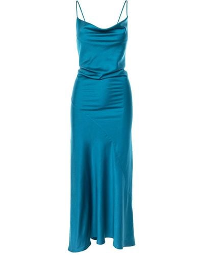ROSERRY Tulum Cowl Neck Satin Ankle Dress In Turquoise - Blue