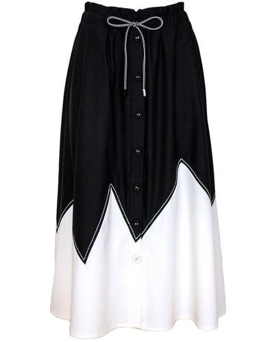 Lalipop Design Contrast-stitched Black & White Midi Skirt