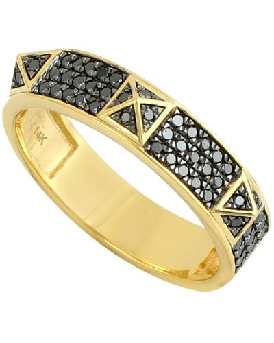 Artisan 14k Solid Gold With Pave Black Diamond Pyramid Design Band Ring Jewellery - Metallic