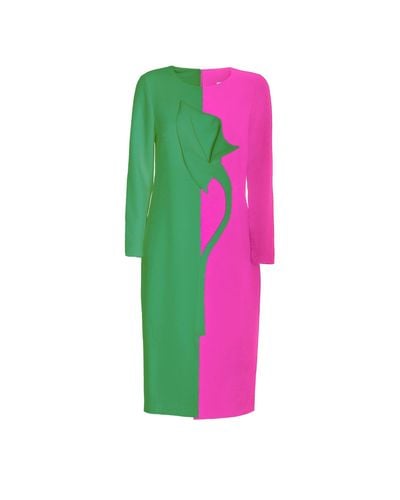 Julia Allert Green & Pink Calla Flower Midi Dress