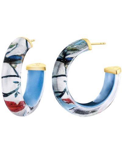 Gold & Honey Birds In Paradise Lucite Hoops - Blue