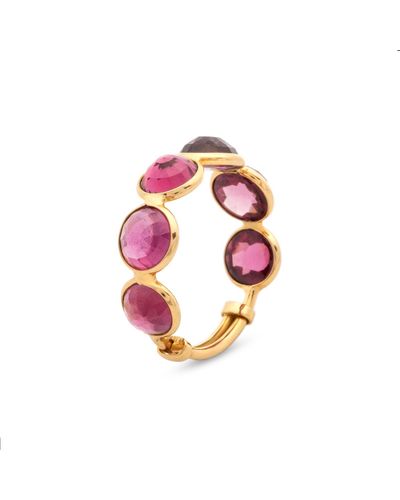 Trésor Rhodolite Round Rose Cut Ring Band In 18k Yellow Gold - Red