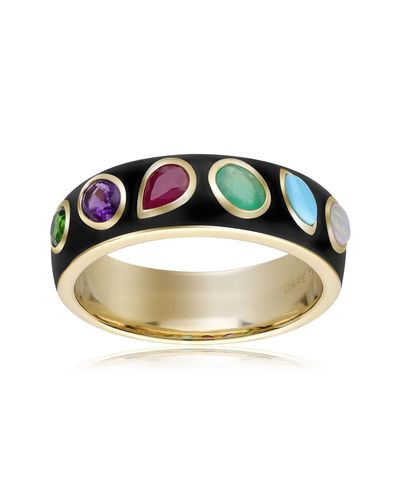 Gemondo Coded Whispers Enamel 'dare To' Acrostic Gemstone Ring In Gold Plated Silver - Black