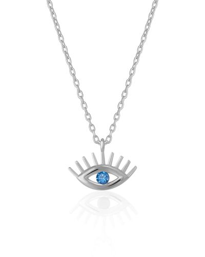 Spero London Aqua Blue Eye Evil Eye Sterling Silver Necklace - Metallic