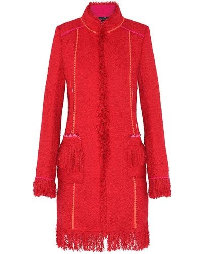 Beatrice von Tresckow Fringed Tweed Lacy Coat - Red