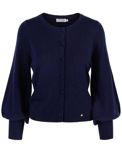 tirillm "ava" Cashmere Cardigan With Puffed Sleeves - Blue