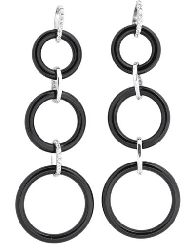 Genevive Jewelry Cubic Zirconia Sterling Silver White Gold Plated Triple Black Circle Earrings
