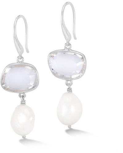 Dower & Hall Rock Crystal Pebble & Pearl Drop Earrings In - White
