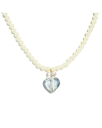I'MMANY LONDON Whisper Of Heart Pearl Necklace With Crystal Bow And Faceted Heart Pendant - Metallic