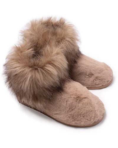 Pretty You London Elsa Bootie Slippers In Camel - Brown