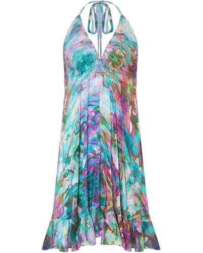 Sophia Alexia Liquid Rainbow Mini Silk Ibiza Dress - Blue