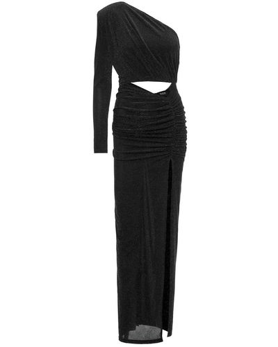 BLUZAT Maxi Asymmetrical Dress With Silver Details And Cut-outs - Black