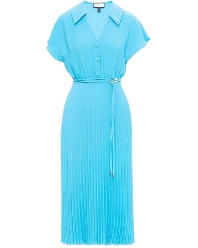 Nissa Pleated Midi Aqua Dress - Blue